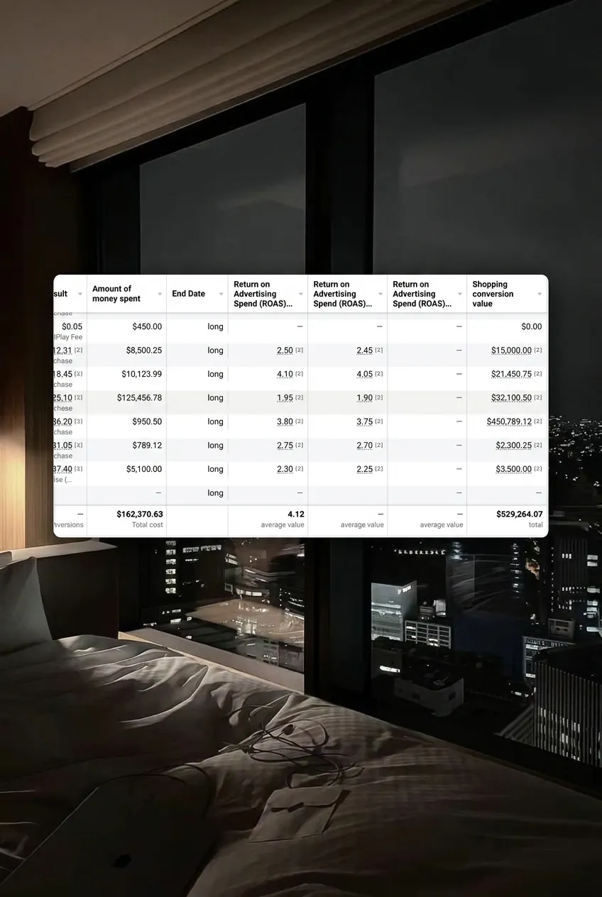 Meta Ads dashboard: client snapshot showing healthy spend efficiency.